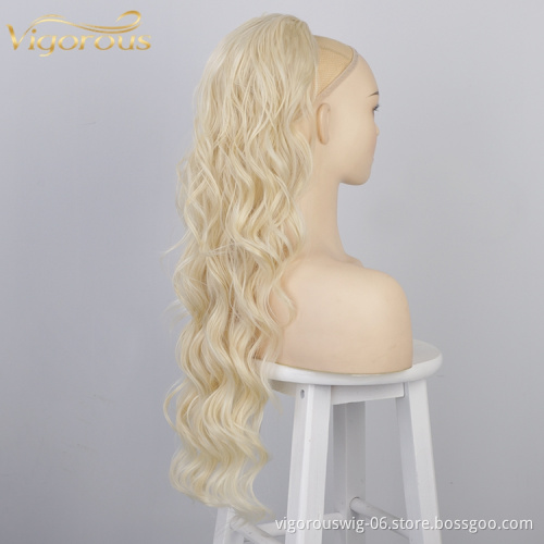 High Quality Wholesale Long Wavy Clip In On Synthetic Cheapest Claw Natural Drawstring Ponytail Extension